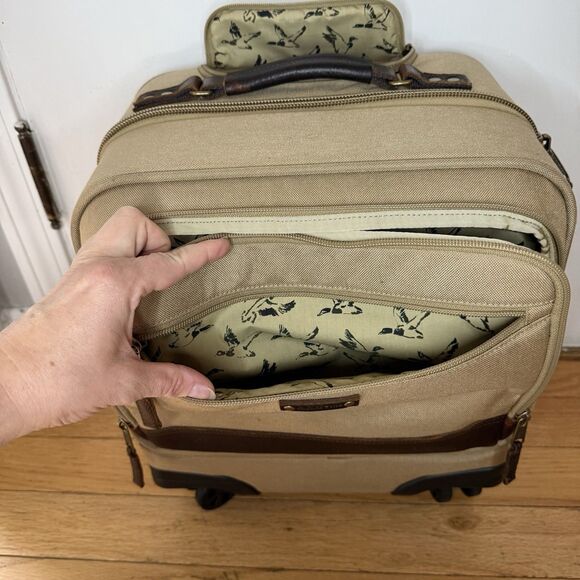 L.L. Bean Small Luggage Carry On With 360 4 Wheels Spinner Tan Canvas Suitcase - Picture 12 of 12